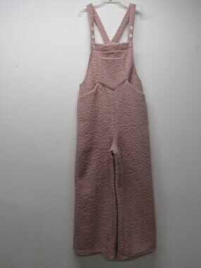 Halara Teddy Fuzzy Loopy Fleece Wide Leg Overalls Bibs Dusty Rose Pink sz M